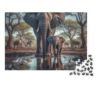 African Elephant Family 1000 Piece Jigsaw Puzzles Elephant in African Savanna for Adult Educational Games Home Decoration Challenge High Difficulty Male And Female Birthday 70x50cm