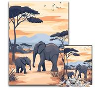 African Elephant Family 1000Piece Jigsaw Puzzle Paper Puzzles Ideal for Lover Perfect Christmas New Year Valentine's Gift 1000 PCS(38x26cm)