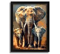 African Elephant Family Wall Art Print Oil Style Animal Artwork Framed Picture A4 Poster on Canvas - Wall Art Home Decor Movie Poster Canvas Film Cinema Retro Vintage Cult Classic Nostargic Saga Mode