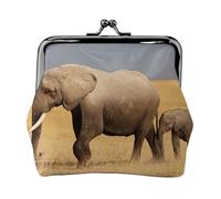African Elephant Full Double-Sided Printed Pattern Women's and Girls' Fashionable Leather Kiss Lock Coin Purse Card Bag