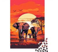 African Elephant Herd 1000 Piece Jigsaw Puzzle Paper Adult Suitable Sunset Landscape Puzzle Game for Family Stress Relief Home Decor Gift 70x50cm/1000pcs
