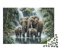 African Elephant Herd Premium 1000 Pieces Thick Cardboard Puzzle Tropical Rainforest for Older Children 12+ Anxiety Relief Indoor Activity 38x26cm/1000pcs