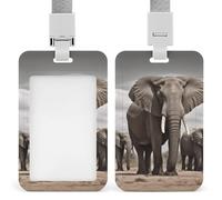 African Elephant Id Badge Holder with Breakaway Lanyard Abs Plastic Name Tag Holder Vertical Clear Front Window Push Slide Card Protector Gift for NurseTeacher Office Staff & Events