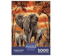 African Elephant Jigsaw Puzzle for Adults 1000 Piece Jigsaw Puzzle Sunset Forest Relaxing Game Home Decor Gift 52x38cm/1000pcs