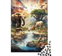 African Elephant Jigsaw Puzzle for Adults 1000 Piece Jigsaw Puzzle Wild Animal Scene Relaxing Focus Home Decor Gift 52x38cm/1000pcs