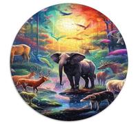 African Elephant Jigsaw Puzzle for Adults Round 1000 Piece Paper Colorful Wildlife Forest