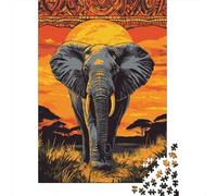 African Elephant Jigsaw Puzzles. 70x50cm/1000pcs Tribal Pattern Whimsical Challenge Toy for Educational Games Gifts
