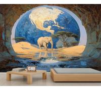 African Elephant Murals Earth Background Stone Arch Animal Wallpaper for Girls Natural Landscape Wallpaper for Girls Bedroom Living Room TV Backdrop Decoration Mural Poster 200 X 140 cm