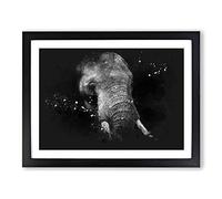 African Elephant Paint Splash Modern Art Framed Print | A2 Black Framed Wall Art | Ready to Hang | Modern Animal Picture | Living Room Bedroom Lounge Office