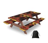 African Elephant Patchwork Print Camping Essentials Waterproof Camping Table And Bench Cover With Drawstring Bag 183 Cm