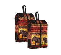 African Elephant Patchwork Print Durable Travel Shoe Bags for Storage and Packing, Water-Proof Shoe Bag with Smooth Zipper