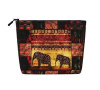African Elephant Patchwork Print Fake Hemp Makeup Bag Cosmetic Pouch Travel Toiletry Bag Waterproof Organizer for Women