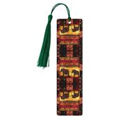 African Elephant Patchwork Print Wooden Bookmark Bookmarks with Tassels Book Marks for Reading Hardcover Books Notebooks
