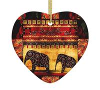 African Elephant Patchwork Printed Christmas pendant ceramic heart-shaped ornament perfect for Christmas and parties