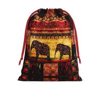 African Elephant Patchwork Printing 11.8x15.8in Drawstring Gift Bag With Red Ribbon Closure For Halloween Xmas,For Adults Gifting