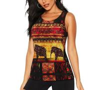 African Elephant Patchwork Printing Yoga Tank Tops for Women Back Activewear Sleeveless Running Athletic Shirts Black