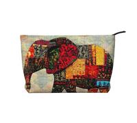 African Elephant Patchwork Prints Corduroy Makeup Bag for Women Girls, Spacious Travel Cosmetic Organiser for Make-up, Toiletries & Essentials