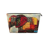 African Elephant Patchwork Prints PVC Leather Travel Toiletry Bag with Silver Zippers, Waterproof Cosmetic Organiser for Makeup, Toiletries & Essentials
