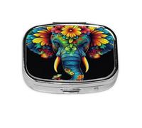 African Elephant Pattern Pill Case Pill Box Travel Pill Organizer Small Square Medicine Box for Purse & Pocket Gifts