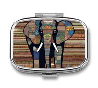 African Elephant Pill Box 2 Compartment - Small Metal Medicine Organizer Portable Pill Case for Purse Pocket Travel Vitamin Organizer for Men Women, BPA-Free