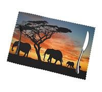 African Elephant Placemats Set Of 6 Home Dining Gifts Non-Slip Table Mats Heat Resistant Table Placemats 45x30 Cm