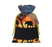 African Elephant Print Christmas Bags with Drawstrings, Christmas Treat Pouches, Party Favor Bags M
