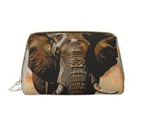 African Elephant Printed Makeup Bag for Women Portable Leather Make up Bag Travel Zipper Cosmetic Bags Organizer