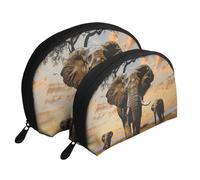 African Elephant Printed Makeup Bags 2-Piece Portable Shell Travel Toiletry Bag Cosmetic Organizer Bag for Women