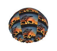 African Elephant Printed Reusable Shower Hats, Double Layer Headgear For Spa And Salon, Large Hair Wrap