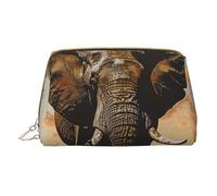 African Elephant Printed Small Makeup Bag Portable Leather Make up Bag Travel Zipper Cosmetic Bags Organizer for Women