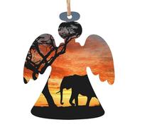 African Elephant Printed Wooden Angel-Shape Christmas Decorations 2 PCS Christmas Tree Decorations Holiday Hanging Decor