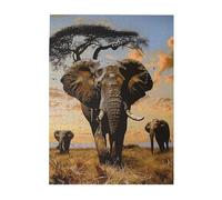 African Elephant Printed Wooden Puzzle 500 Piece, Cute Puzzle Game in Plastic Box for Family Entertainment and Brain Training Gifts