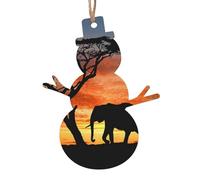 African Elephant Printed Wooden Snowman-Shape Christmas Decorations 2 PCS Christmas Tree Decorations Holiday Hanging Decor