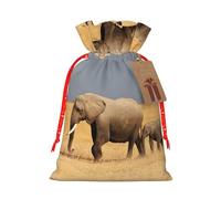 African Elephant Printing 4.7x6.9 In Christmas Bag With Drawstring And Cute Kraft Tag, Fits Gifts And Daily Small Items