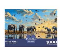 African Elephant Puzzle 1000 Piece Challenging Family Activity Games Grassland Flying Birds Puzzles Have Fun Learning 100% Recycled Cardboard for Adults 38x26cm/1000pcs