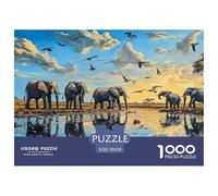 African Elephant Puzzle 1000 Piece Challenging Family Activity Games Grassland Flying Birds Puzzles Perfect for Relaxation 100% Recycled Cardboard for Kids 70x50cm/1000pcs