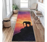 African Elephant Runner Rug 65 x 180 cm Long Washable, Sunset Runner Rug for Hallway Non Slip Carpet, Kitchen Entryway Hall Bedroom Decor, Soft Low Pile Bo&d23