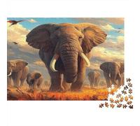 African Elephant-Safari Wildlife Art 1000 Piece Jigsaws with Precision Cut Personalised Jigsaws As A Party Puzzle Game for Social Gatherings 52x38cm/1000pcs