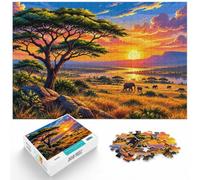 African Elephant Savanna Sunset-6 Jigsaw Puzzle for Adults, 500 Pieces | For home use: Jigsaw Puzzle for Adults: clear motif details for easier section planning at home.