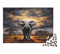 African Elephant-Savanna Wildlife Scene 1000pc Jigsaw with Perfect Snap Fit Colourful Jigsaws for An After-school Puzzle Activity for Children And Parents 52x38cm/1000pcs