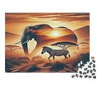 African Elephant Savannah Sunset 1000 Piece Jigsaw Puzzle Paper Jigsaw Puzzle for Adults Focus Enhancement Family Relaxation Home Decor Gift 38x26cm/1000pcs
