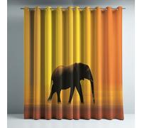 African elephant silhouette Blackout Curtains - Window Drapes in Stunning Tribal Nature Art and Warm Savannah Sunset Silhouette, Adjustable Thermal Insulated Noise Reducing Curtains