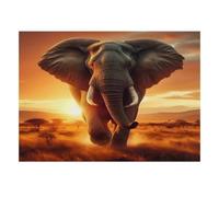 African Elephant Sunset 1000 Piece Jigsaw Puzzle for Adults | 70x50cm Striking savannah sunset and majestic elephant create an immersive puzzle experience, ideal for relaxing solo or