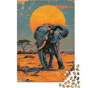 African Elephant Sunset 1000-Piece Puzzle for Adults, 52x38cm/1000pcs; White Cardboard for Simple Sorting; An Unhurried Indoor Weekend Activity