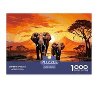 African Elephant Sunset Durable Thick Paper Interesting Brain Challenge, Perfect for Adults Looking for Relaxing Hobby at Home 70x50cm/1000pcs