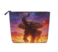 African Elephant Sunset Makeup Bag for Women Portable Travel Toiletry Bag Zipper Pouch Organizer