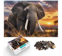 African Elephant Sunset Savanna Wooden Adult Puzzle 300 Pieces | Present for puzzle enthusiasts with home hobby for puzzle fans in spare time.