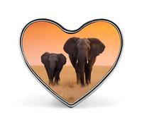 African Elephant Sunset Savannah Badge Pin Brooch Heart Shape Button Aluminum Decor for Backpacks Hats