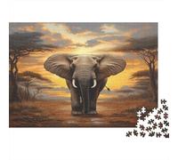 African Elephant-sunset Wildlife Art 1000 Piece Jigsaw Puzzles for Adults Featuring Artistic Design Centenary Jigsaws As Dementia Friendly Activities for Concentration Games 70x50cm/1000pcs
