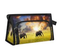 African Elephant Travel Toiletry Bag for Women Men Girls Boys Elephant Multifunctional Makeup Pouch Bag Wash Toiletries Cosmetic Organizer Shower Bag
